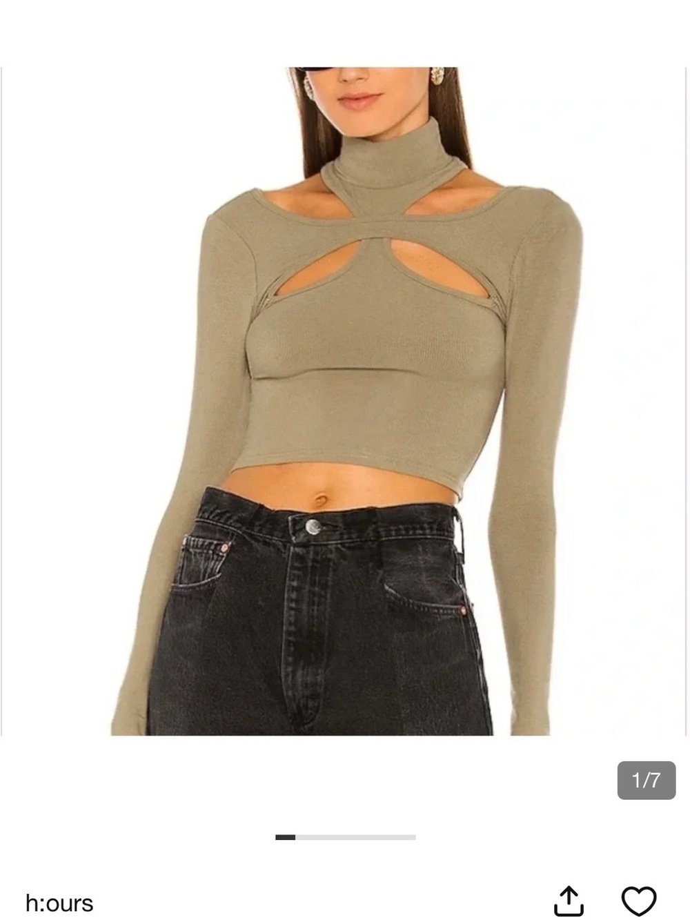 h:ours Alyson Olive Green Ribbed Cutout Mock Neck long Sleeve Top